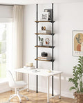ALLZONE Adjustable Tall Narrow Bookshelf, 4-Tier Floor-to-Ceiling Tension Mount Ladder Book Shelf with Storage for Versatile Uses, Fits 64-113 Inch Ceilings, 20.28-Inch Wide Wood Shelves, Rustic Brown