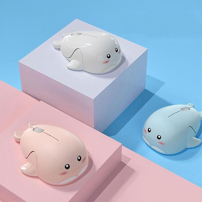 CHUYI Cute Animal Dolphin Shape Wireless Silent Mouse Frosted Cartoon Portable Travel Mute 1600DPI Novelty Optical Unique Cordless Quiet Mice for Computer Laptop PC Gift (1 Pack-Light Blue)
