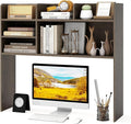 GOFLAME 6 Shelves Desktop Bookshelf, 37” Desk Hutch Dorm for Computer Monitor Up to 32”, 3-Tier Countertop Display Rack, Wood Desk Storage Organizer Shelf for Home Office, Study, Gray