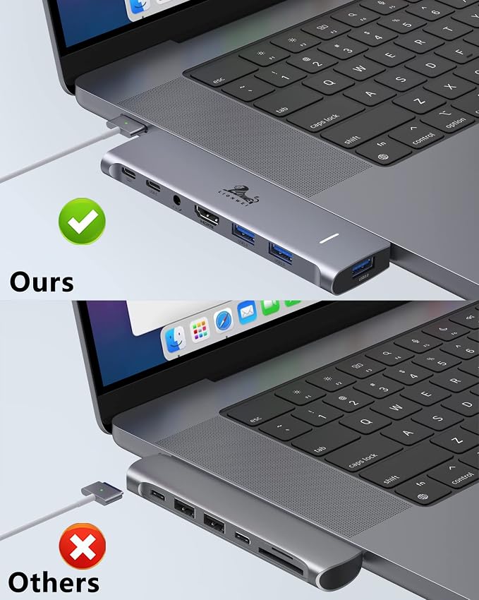 USB C Hub Adapter for MacBook Pro/Air M1M2M3 2022 2021 2020 13"15"16",Multiport MacBook Adapter MacBook Accessories with 4K HDMI,3USB3.0,Audio,100W Thunderbolt-Enabled USB-C,Support MagSafe 3 Charging