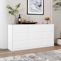 Home Office Cabinet with 9 Storage Units, 63” Lateral File Cabinet with No Handle Drawers, Wide Storage Cabinet, White, 15.7”D x 63”W x 31.5”H