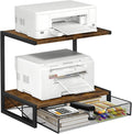 ELITEROO 2-Tier Desktop Printer Stand with Storage Drawer, Wooden Printer Stand for Desk, Small Printer Table with Shelf for Home Office, Fits Fax Machine, Scanner, 3D Printer, Rustic Brown