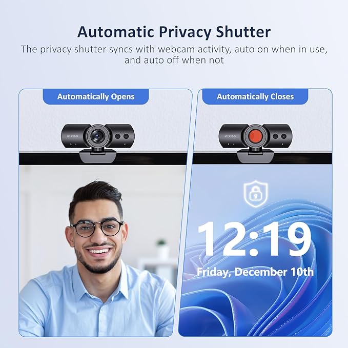 NexiGo HelloCam Pro, Webcam with Windows Hello, 1080P 60FPS Autofocus, True Privacy, Automatic Electronic Shutter, Computer Camera, Microphone, Facial Enhancement, HD USB Web Cam