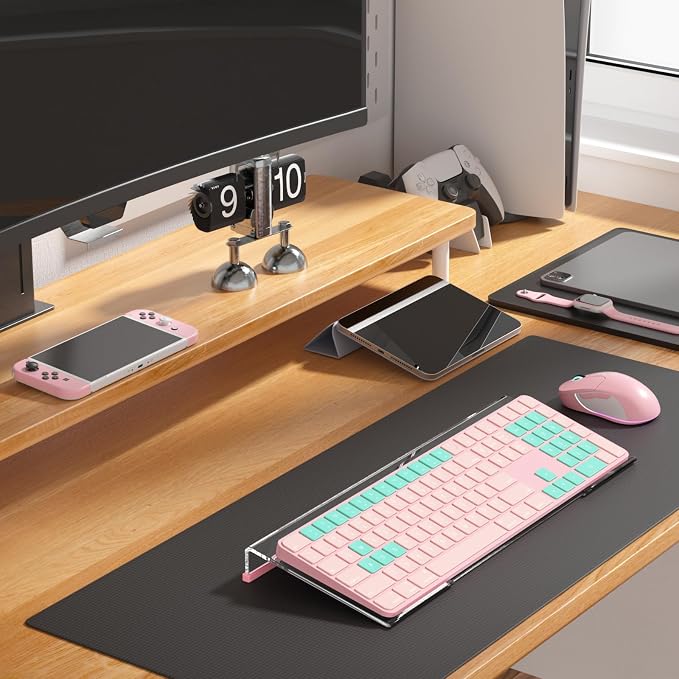 WINFFOR Comfortable Computer Keyboard Stand - Ergonomic Keyboard Riser Acrylic Tilted Keyboard Holder for Easy Typing&Working at Home Office - Fits All Keyboard Sizes - 17'' Wide (Crystal Clear)