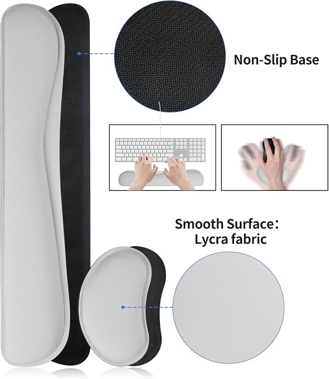 Bloss Leather Desk Pad and Keyboard Wrist Rest, Large Mouse Pad + Keyboard Pad+Mouse Wrist Support, Non-Slip Desk Mat Protector for Office, Home(31.5×15.7 Inches, Light Grey)