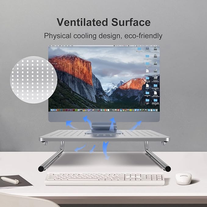 suptek Monitor Stand Riser,Computer Monitor Laptop Stand Riser for Desk,Vented Metal Platform Monitor Stand,4 inches Height Underneath Storage for Office,School Supplies(MST004S)