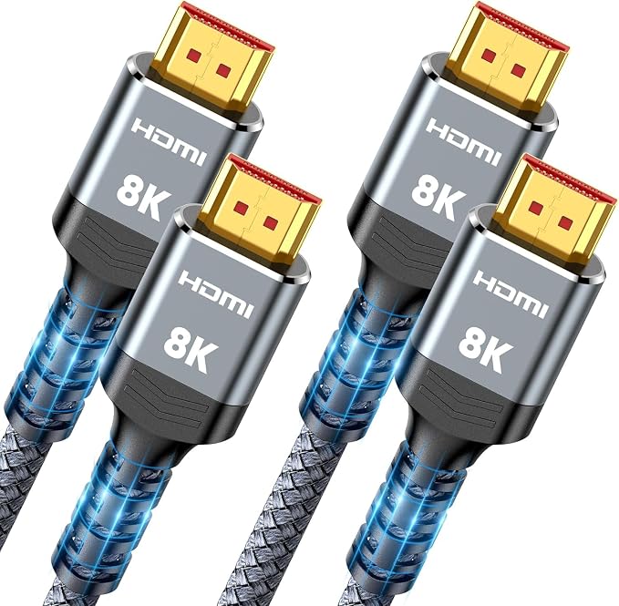 Highwings 8K 2.1 HDMI Cable 1.5FT 2-Pack, Slim 48Gbps Ultra High Speed HDMI Braided Cord-4K@120Hz 8K@60Hz, HDCP 2.2&2.3, Dynamic HDR,eARC,DTS:X,RTX 3090,Compatible with Roku TV/HDTV/PS5/Blu-ray