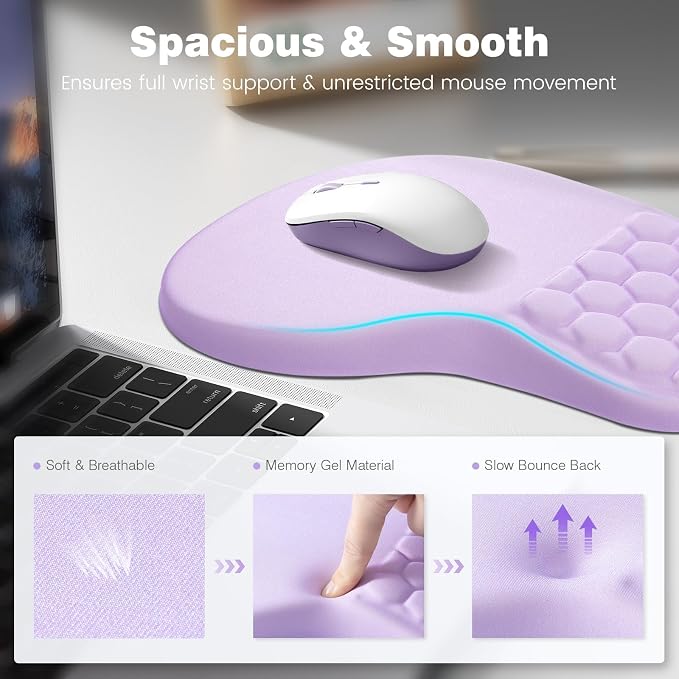 Ospelelf Ergonomic Mouse Pad and Keyboard Stand Wrist Rest Set, Memory Foam Comfort, Pain Relief for Typing, Office Desk Accessories, Purple