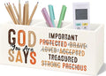 Bookmark Holder Decor Wooden Pen Pencil Holder for Desk, Christian Bible Gifts, God Says you Are Wood Makeup Brush Toothbrush Holder Organizer for Reading Corner Room Library