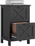 HOMCOM 2 Drawer Vertical File Cabinet with Silent Slides, Rustic Farmhouse Filing Cabinet with Barn Doors for A4/Letter Size, Printer Stand with Storage for Home Office, Distressed Black