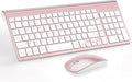 Wireless Keyboard and Mouse Ultra Slim Combo, TopMate 2.4G Silent Compact USB 2400DPI Mouse and Scissor Switch Keyboard Set with Cover, Batteries Included, for PC/Laptop/Windows/Mac - Rose Gold White