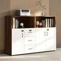 File Cabinet with Password Lock, Wood Lateral Filing Cabinet for Letter/A4 Files, 3 Drawer with Door, Printer Stand with Open Shelves for Home Office