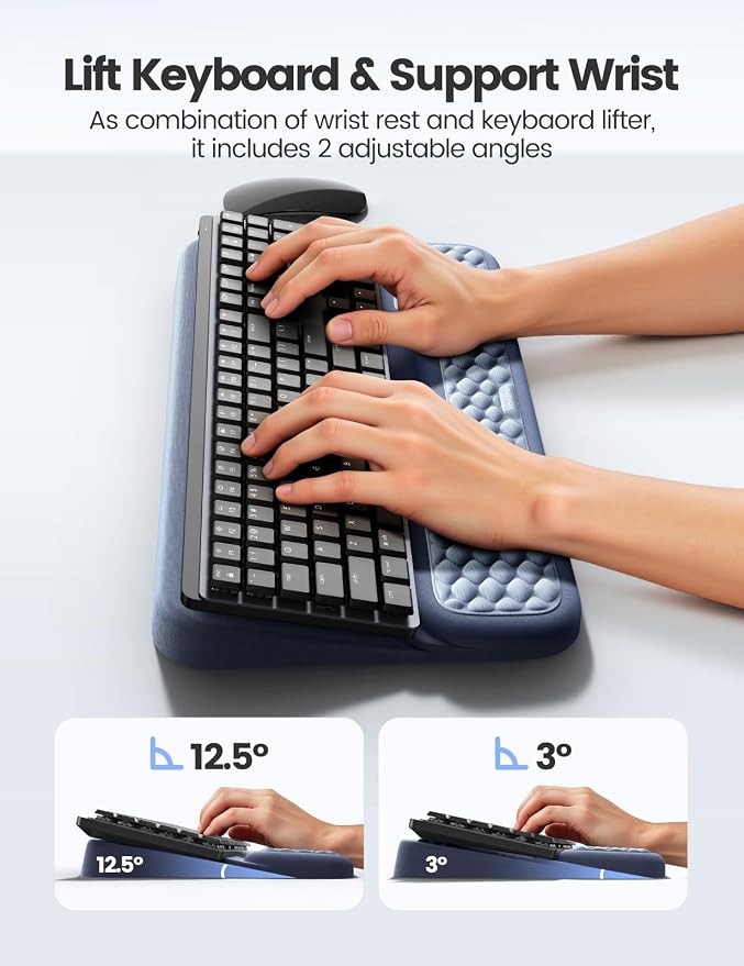 Vaydeer Wrist Rest with Keyboard Stand, Computer Wrist Support Pad, Ergonomic Keyboard Riser Holder Lift Tray with Wrist Pad, Soft Memory Foam Desk Cushion, Palm Arm Hand Typing for Office Home Gift
