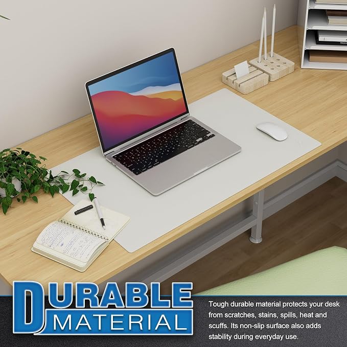 K KNODEL Small Office Leather Desk Mat, Mouse and Keyboard Pad, Computer and Laptop Mat, Desktop Protector and Cover, Writing Pad and Blotter (23.6"x13.8", White)