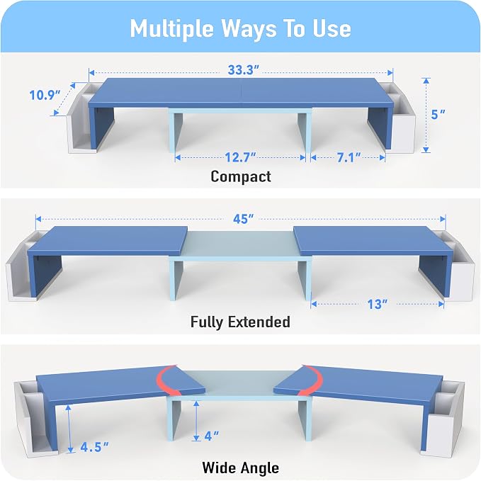 Simple Houseware Desk Dual Monitor Stand Riser with Drawer, Blue