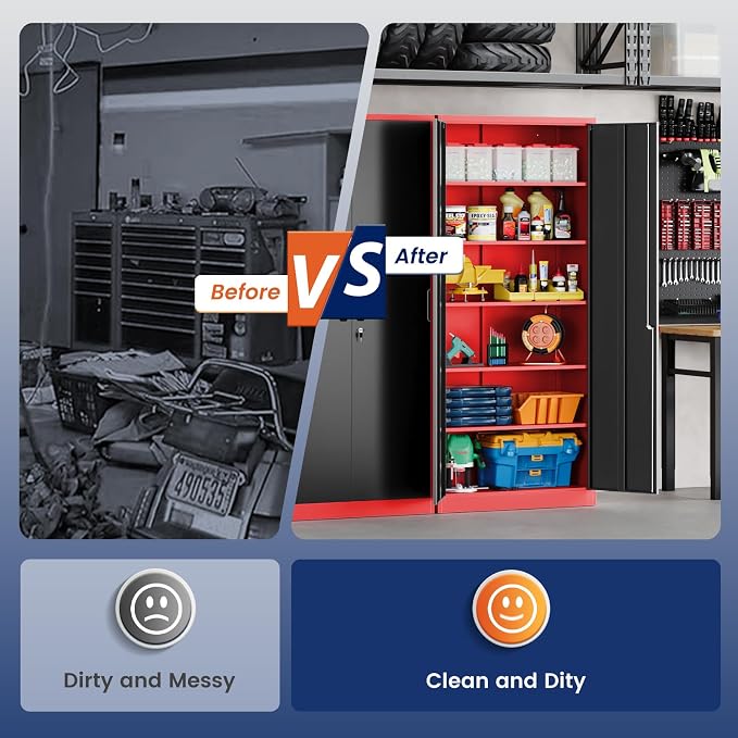 Yizosh Metal Storage Cabinet with Lock Doors and 5 Adjustable Shelves,- 72" Garage Storage Cabinet for Home,Office,Garage,School