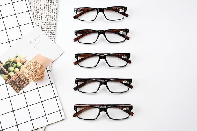 Eyekepper Vintage Reading Glasses for Men - 5 Pack Spring Hinges Classic Readers - Black Frame with Tortoie Arms +4.00