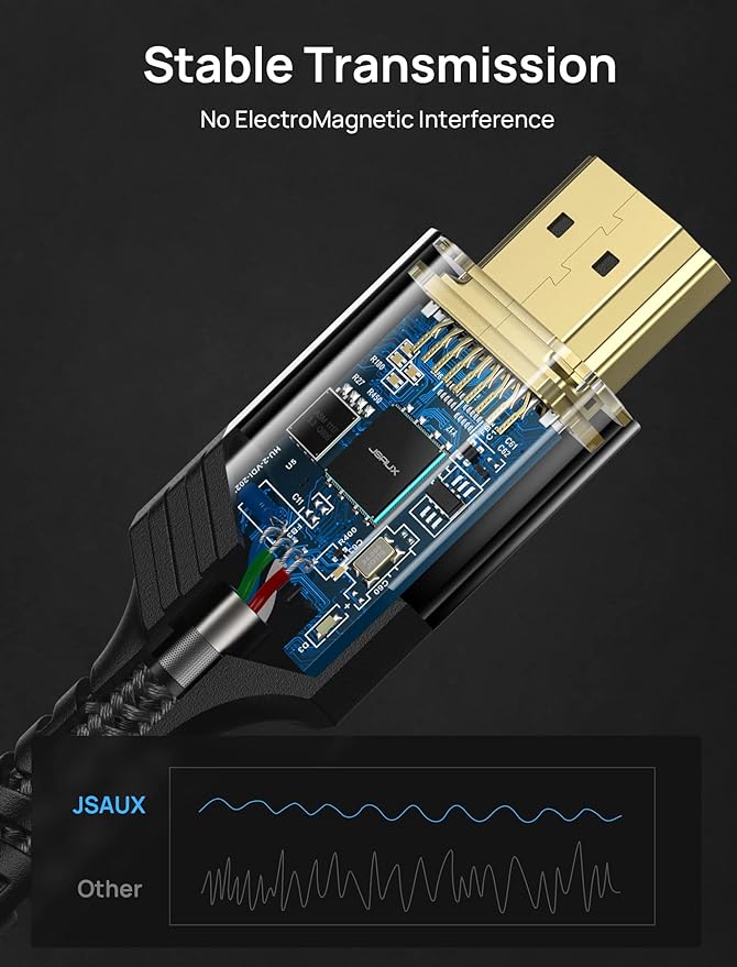 JSAUX 10K HDMI 2.1 Cables 6FT 2-Pack 48Gbps 8K & 4K Ultra High Speed Cords(8K@60Hz 7680x4320, 4K@120Hz) eARC HDR10 HDCP 2.2 & 2.3 3D, Compatible with PS5/PS4/X-Box/Roku TV/HDTV/Blu-ray/LG/Samsung QLED