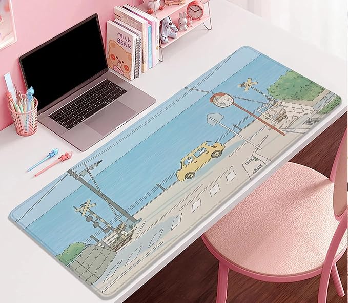 Cute Desk Mat Kawaii Anime Large Gaming Mouse Pad Cartoon Rabbit Desk Pad,Stitched Edges Non-Slip Waterproof Rubber Base Mous Mat for Office,Computer,Keyboard,Laptop and Home Desk Pad(27.5X11.8 in)