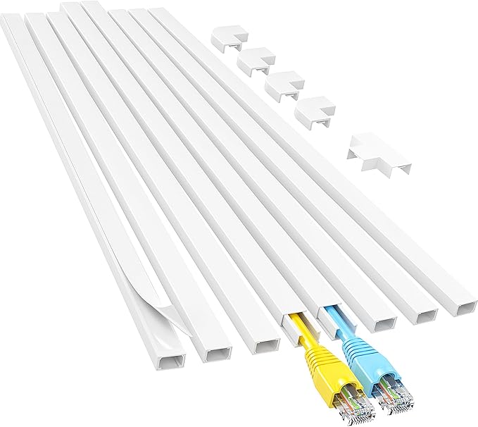 Yecaye Cord Hider, 113in One-Cord Cable Concealer, Cord Covers for Wires on Wall, Easy Install Cable Management Kit for 2 Small Wires, Cables Raceway Home Office, W0.59in H0.4in, White