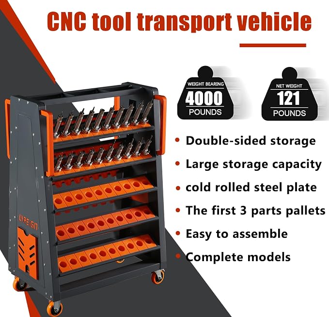 5-Tier CNC Tool Cart - CAT40, CAT30, HSK50, HSK63, HSK100, CAPTO Tool Holder - Orange Alloy Steel - 4000 lbs Capacity - 5 Inches Height