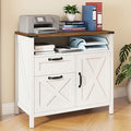 Lateral File Cabinet with 2 Drawers and Door Farmhouse File Cabinet for A4/Letter Size Hanging Files, Large Wood File Storage Cabinets Printer Stand with Open Space for Home Office Furniture, White