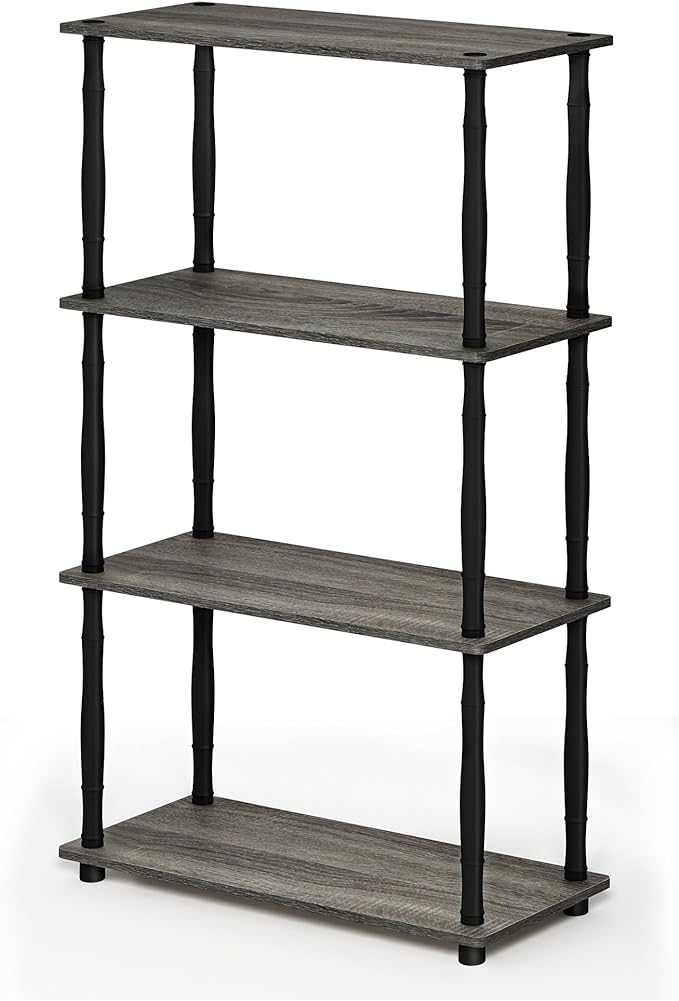 Furinno Turn-N-Tube 4-Tier Multipurpose Shelf Display Rack, Classic Tubes, French Oak Grey/Black