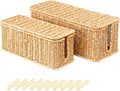BROWNLILY Cable Management Box, Rattan Style Cord Organizer for Desk Cord Hider Outlet Covers for Power Strip TV PC Router Charger Under Desk Storage with Lockable Lid and Cable Ties