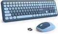 Surmen Cute Colorful Keyboard and Mouse Wireless Silent, Full-Size Retro Typewriter Wireless Quiet Slim Keyboard Low-Noise 2.4GHz for Computer, Desktop, Laptop(6-Ocean Blue)