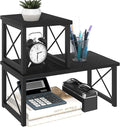 ELITEROO Wood Desktop Shelf, Freestanding Small Bookshelf Dorm Supplies Organizers, 2 Tier Independent Stackable Desk Stand, Adjustable Storage Organizer, Kitchen Counter Display Rack, Black