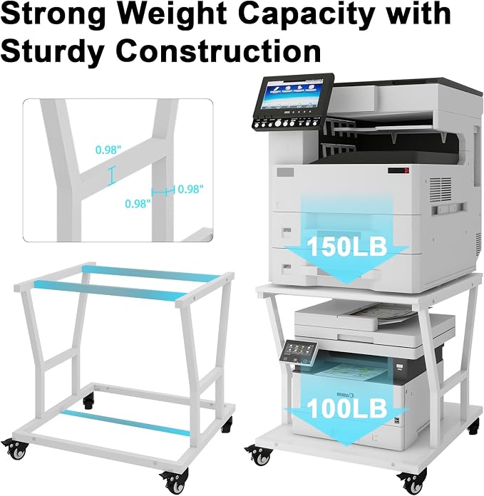 Natwind 2-Tier Large Printer Stand,23.6"x23.6"x29.5" Heavy-Duty Printer Table Cart with Paper Storage Shelf & Wheels,Ideal for Home Office Laser Printers, Copiers (White)
