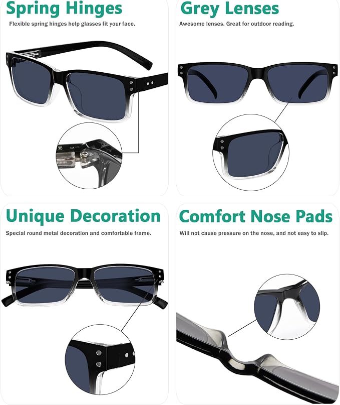 Eyekepper Vintage Reading Sunglasses for Men - 5 Pack Grey Tinted Lens Readers +1.50