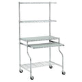 Nexel Commercial Wire Shelf Mobile Computer LAN Workstation, 31.5"W x 24"D x 63"H, Keyboard Tray, Adjustable, Castors, Chrome
