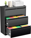 Greenvelly Lateral File Cabinet with Lock,3 Drawer Metal Filing Cabinet for Home Office, Black Steel Lateral File Drawers, Wide Office File Cabinet with Hanging Bars for A4 Legal/Letter Size