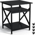 3 Tier Printer Stand, Large Table with Wheels, Rolling Cart with Height Adjustable Middle Storage Shelf, 23.6 x 23.6 x 30.3 Inches Shelf for Home Office, Black