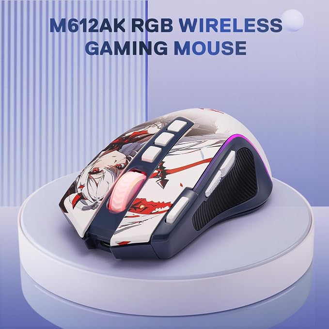 Redragon M612AK PRO RGB Anime Gaming Mouse, 8000 DPI Wired/Wireless Optical Mouse with 9 Programmable Buttons & 7 Backlit Modes, BT & 2.4G Wireless, Software Supports DIY Keybinds Rapid Fire Button