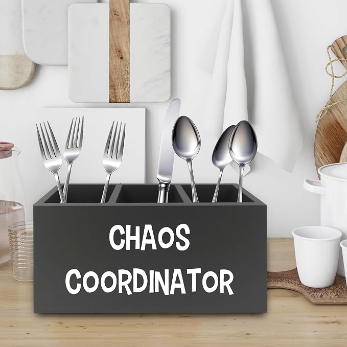 Chaos Coordinator Black Pen Pencil Holder Organizer for Desk, Thank You Gifts for Women Men Coworkers Boss Leader Manager, Appreciation Gifts Wooden Box Sign for Office Tabletop Decorations