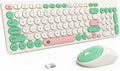 FD Wireless Keyboards and Mouse Combo - 2.4GHz USB Cordless, Cute Wireless Keyboard Round Keys, Quiet and Slim Set for Laptop, Computer, TV and Mac - Milky White Green Colorful