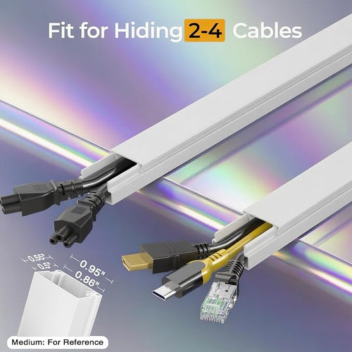 113.4in Cord Hider Kit, Cord Covers for 2-4 Wires on Wall, Self-Adhesive Cable Hider Wire Covers for Cords on Wall, Paintable Cord Hider for Walls Mount Tv, Cable Cover Raceway, W0.95 H0.55in, White