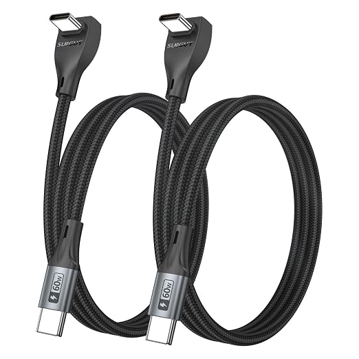 USB C Cable Right Angle - [2Pack 3.3FT] 60W Fast Charging USB C Cable Braided USB Type C Data Cable, 90 Degree C Port Charger Cord for iPhone 17/16/15 Pro Max, Tesla Model Y, MacBook, iPad, Samsung