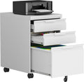 3 Drawer White Mobile File Cabinet with Wheels, Metal Small Filing Cabinets for Home Office Organizer,Rolling Filing Cabinets Under Desk Storage for Letter/Legal/A4 Files