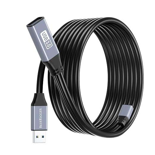 BlueRigger Active USB 3.0 Extension Cable 15FT (5 Gbps USB Extender Cord) - Long USB Extension Cable for Webcam, VR Headset, Printer, Hard Drive, Keyboard, Mouse