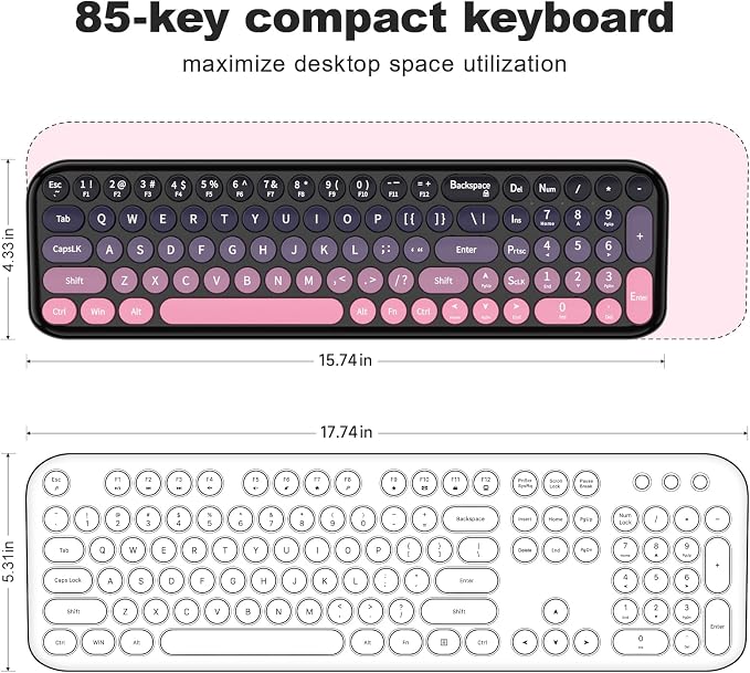 MOFII Wireless Keyboard and Mouse Combo, Compact Small Keyboard with Large Print, 2.4GHz Retro Typewriter Keyboard, Quiet Click Mouse for PC, Laptop, Desktop, Windows (Plum Pink Gradient)