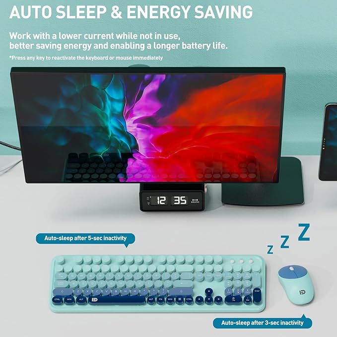 Wireless Keyboard and Mouse Combo with Switch Button- 2.4GHz Cordless Typewriter Keyboard | Auto-Sleep | USB Receiver for Windows PC/Laptop - Blue Gradient