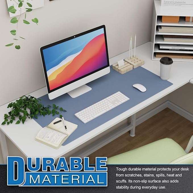 K KNODEL Large Office Leather Desk Mat, Mouse and Keyboard Pad, Computer and Laptop Mat, Desktop Protector and Cover, Writing Pad and Blotter (31.5"x15.7", Lake Blue)