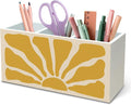 DILSJ Boho Abstract Sunshine Pen Pencil Holder Organizer for Desk, Boho Office Decor, Groovy Retro Abstract Sunshine Wooden Box Signs for Home Office Desk Tabletop Decoration