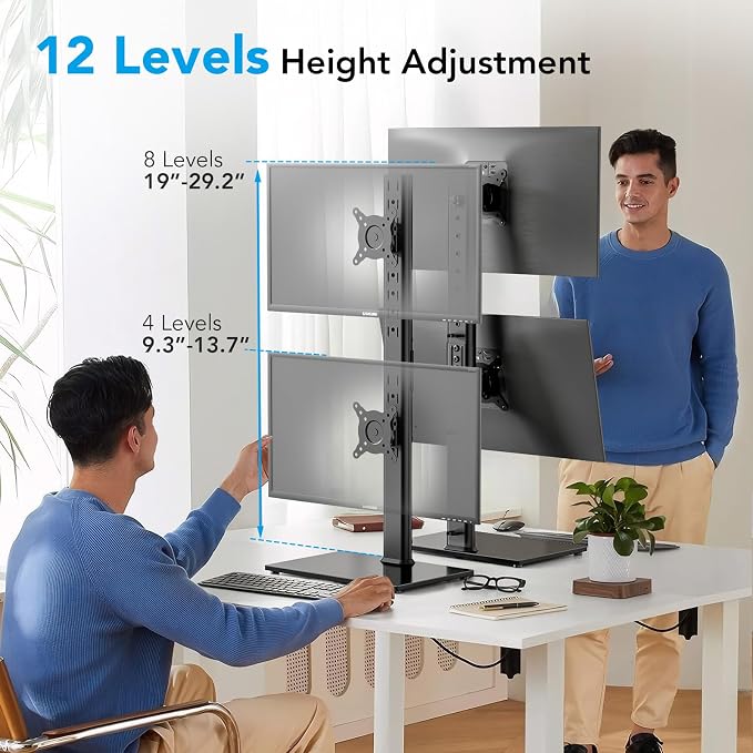 AX WABER Dual Monitor Stand Vertical Stack Screen Free-Standing Desk Mount Arm Riser Fits Two 13 to 34 Inch Computer Monitors with Swivel,Tilt, Height Adjustable,VESA Stand 100x100mm, 75x75mm AX05TB02