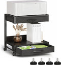 VENNQD 2-Tier Desktop Printer Stand with 2 Fabric Drawers, Prtiner Table with Storage Shelf, Desk Organizer for Home Office,3D Printer,Fax Machine,Scanner (Black, 2 Tier)