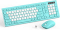 Wireless Keyboard and Mouse Combo, Full-Sized Quiet Wireless Keyboard and Adjustable DPI Mouse, 2.4GHz USB Receiver, Keyboard and Mouse for PC, Windows, Desktop, Laptop (Tiffany Blue and White-B)