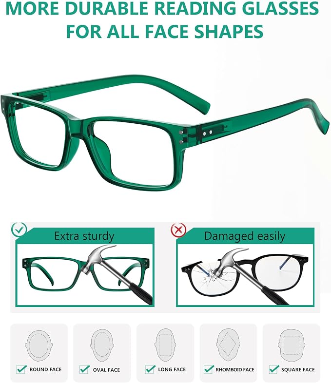 Eyekepper Vintage Reading Glasses for Men - 3 Pairs Black and 2 Pairs Green - Spring Hinges Classic Readers +4.00